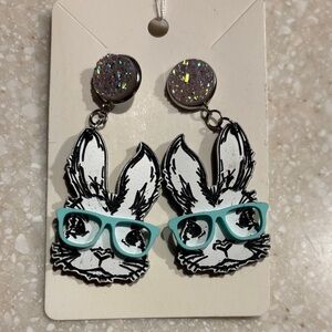Cute Bunny Earrings with Blue Glasses